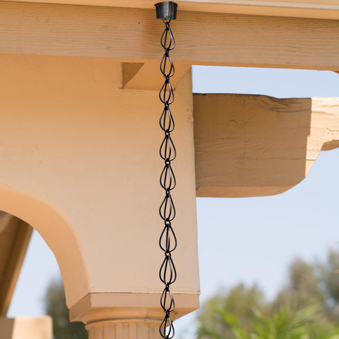 Aluminum Teardrop Rain Chain Replacement Downspout for Gutters, Black Powder Coated